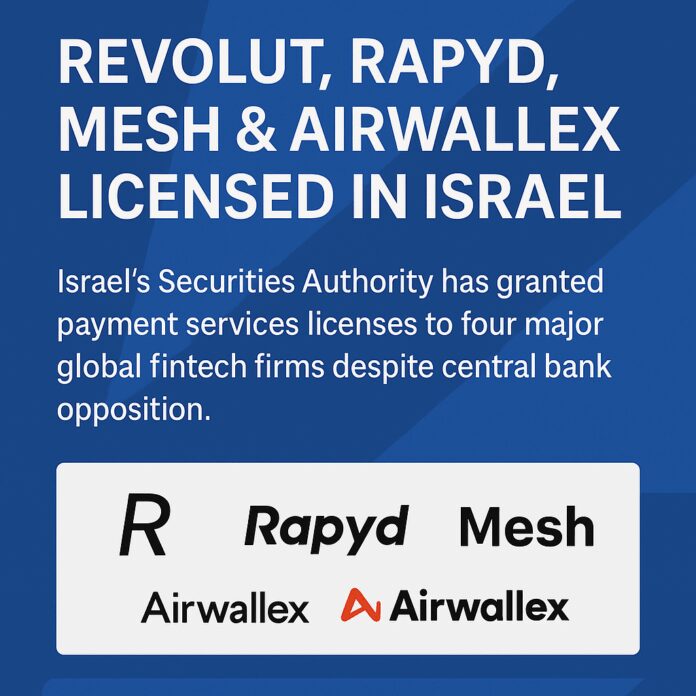 Revolut, Rapyd, Mesh & Airwallex Licensed in Israel