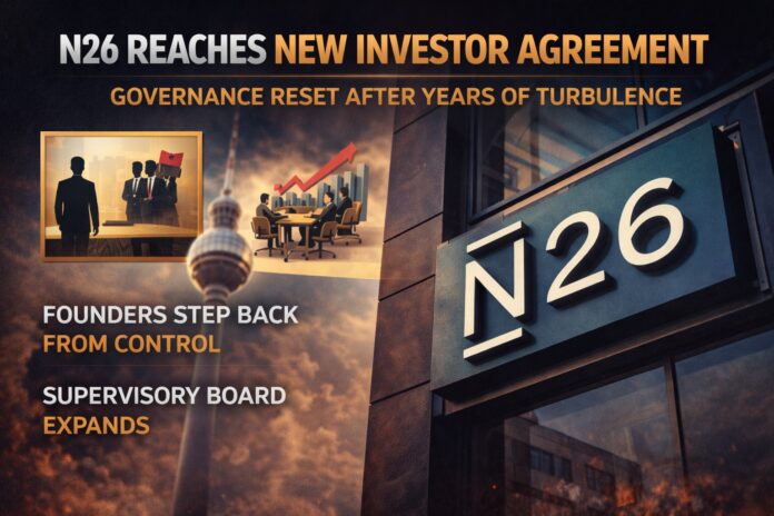 Graphic illustrating N26’s new investor agreement and governance restructuring after regulatory pressure.